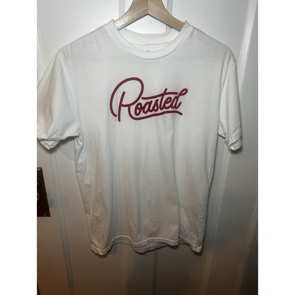 Starbucks RARE "roasted" White T shirt With Red Writing Small Coffee Lover Shirt